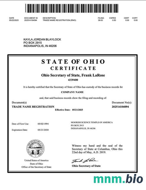 USA Ohio trade name registration Word i szablon PDF